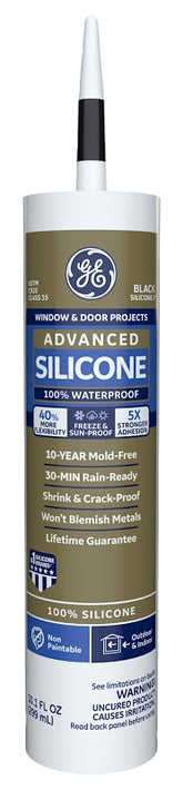 GE Silicone II GE5030 Window and Door Caulk, Black, -55 to 400 deg F, 10.1 oz Cartridge